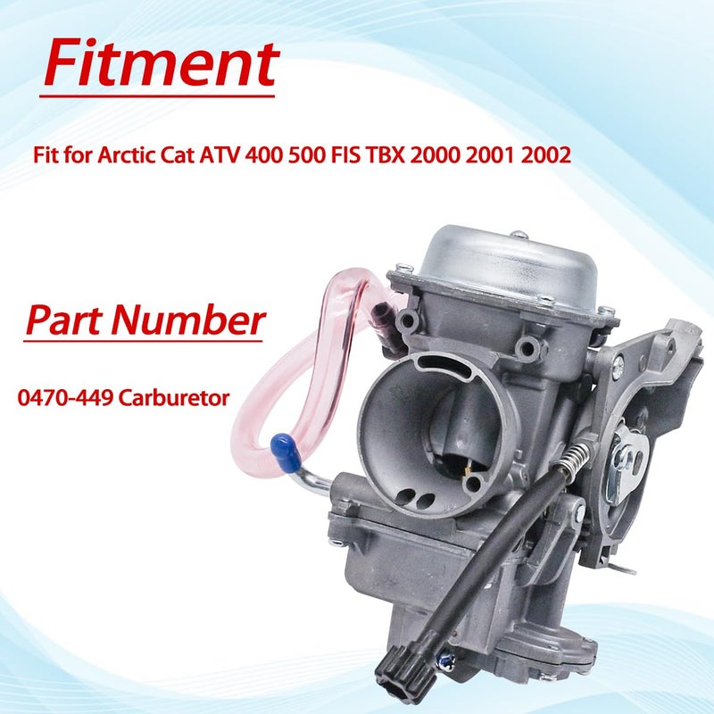 JDLLONG 0470-449 Carburetor Fits for Arctic Cat ATV 400 500 FIS TBX 2000 2001 2002 Carb with Fuel Valve Petcock & Air Filter - Image 4